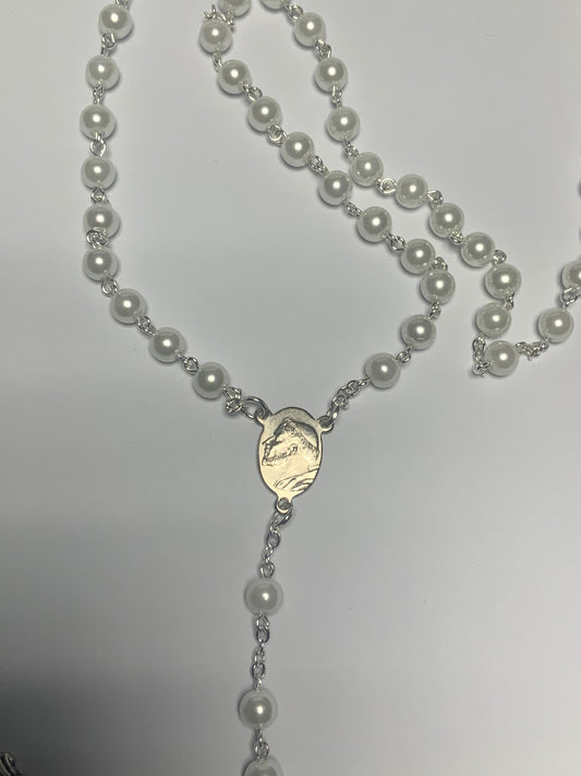 Handmade rosary with white beads