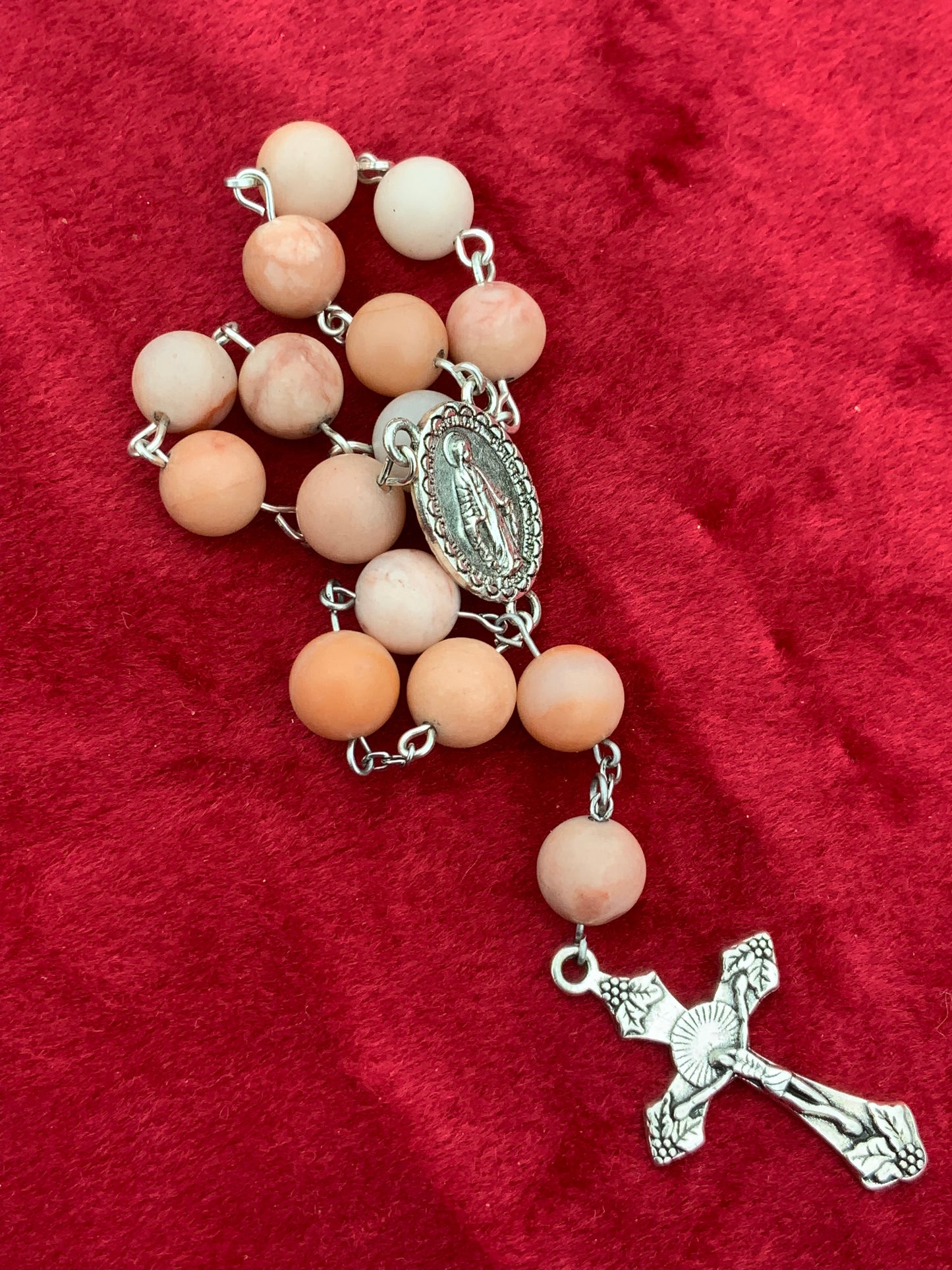 Handmade Peach Red Jade Single Decade Rosary