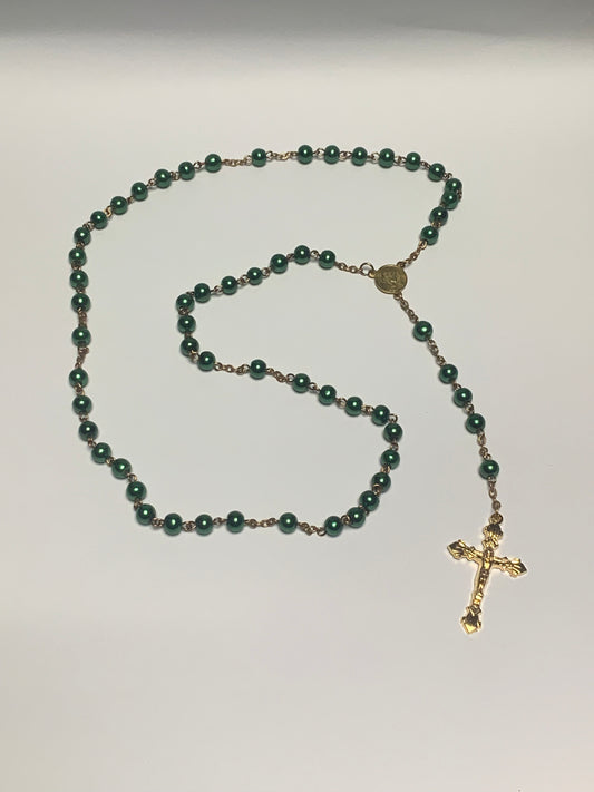 Catholic rosary beads green gold