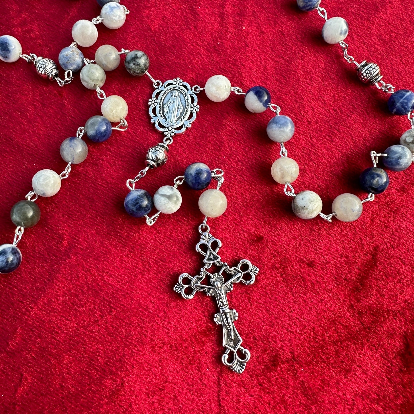Rosary Traditional Catholic beads white blue