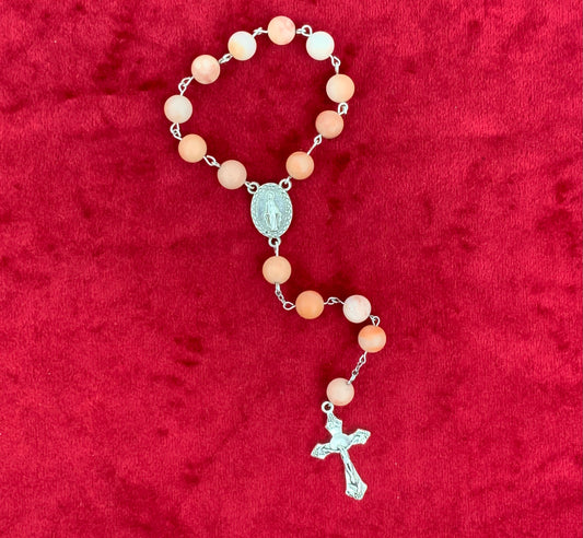 Handmade Peach Red Jade Single Decade Rosary