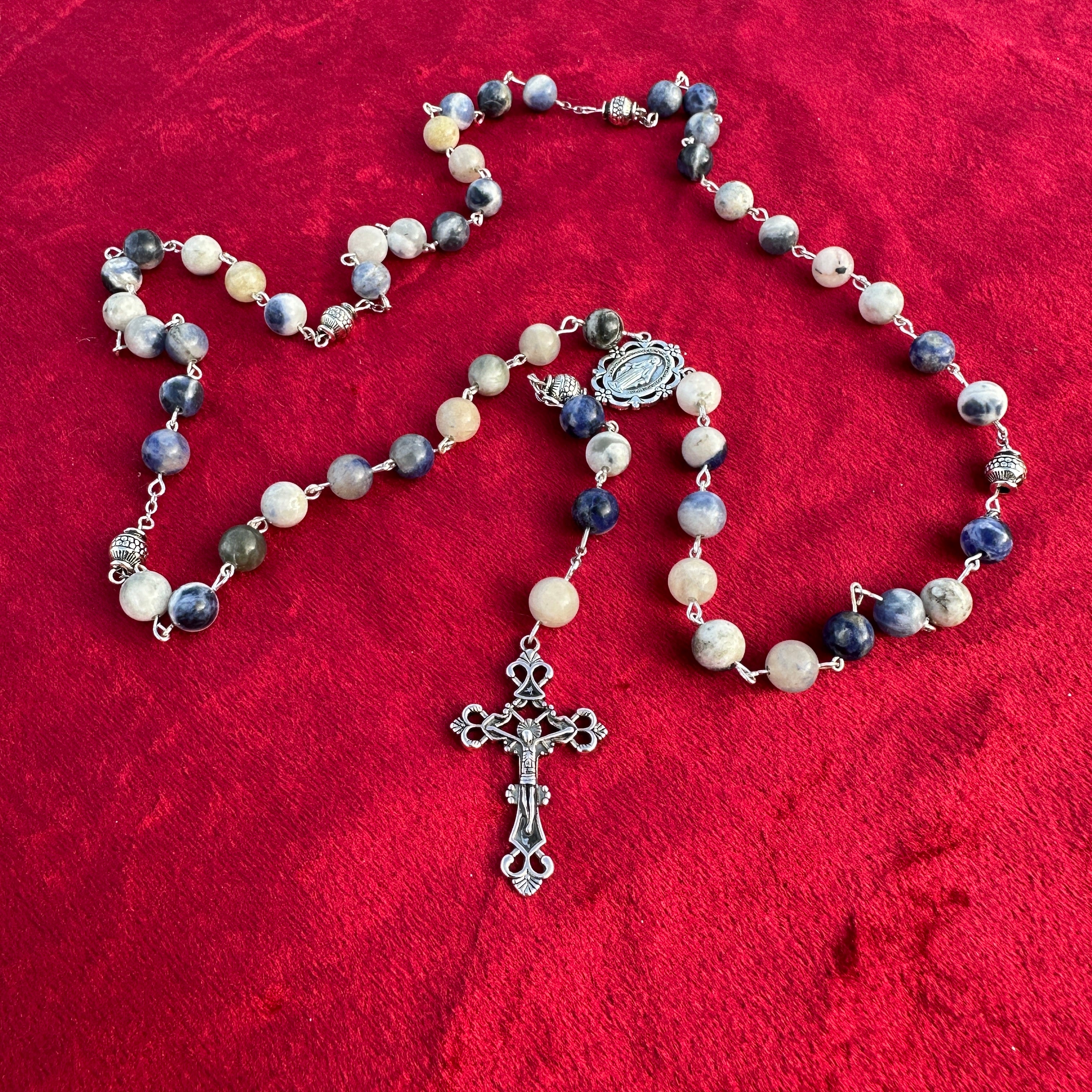 Blue Silver Rosary | Gem Stone Rosary | Unique Rosary | Handmade Catholic Rosary | cheapest Aquaterra Rosary