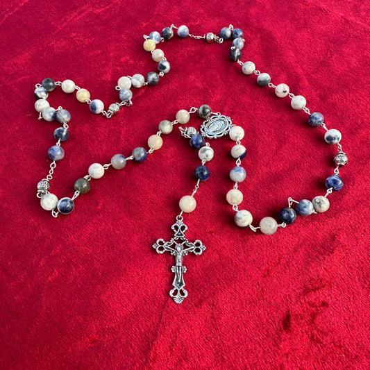 Catholic rosary beads white blue
