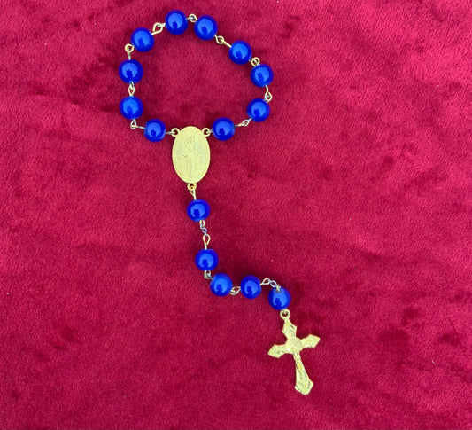 Handmade Blue Glass Single Decade Rosary.