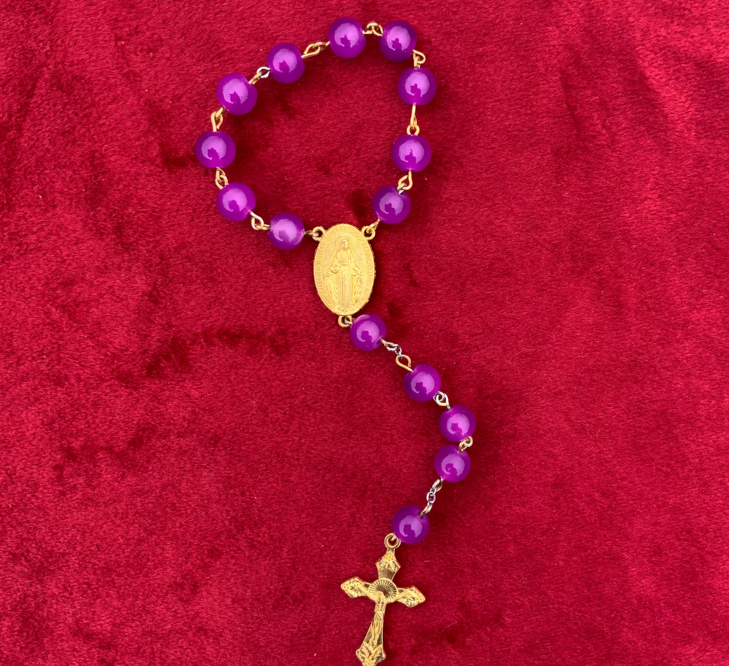 Handmade Purple Glass Single Decade Rosary.
