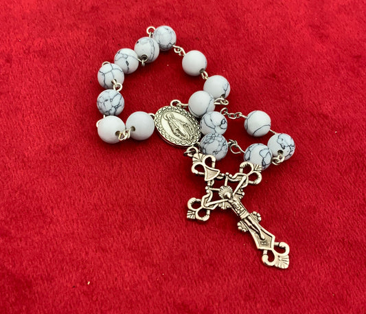Handmade Single Decade White Turquoise Rosary