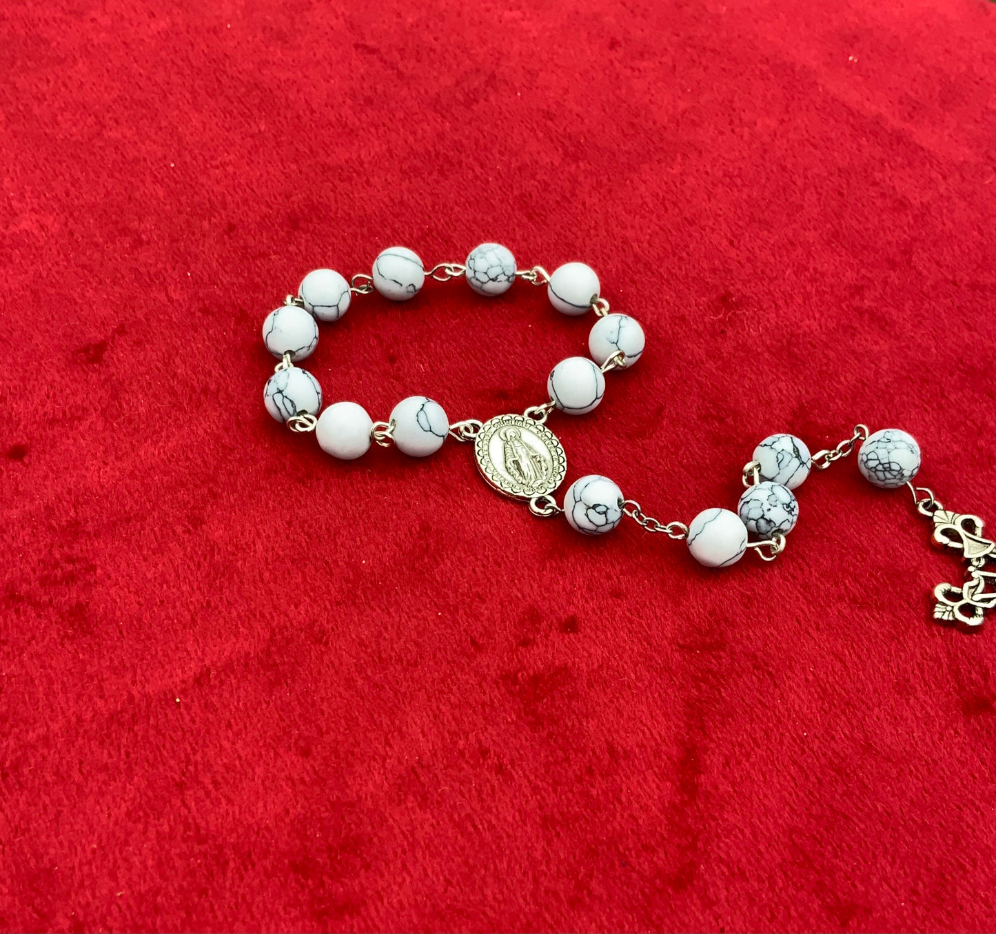 Handmade Single Decade White Turquoise Rosary