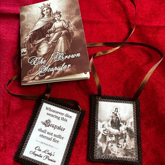 Brown scapular with information booklet