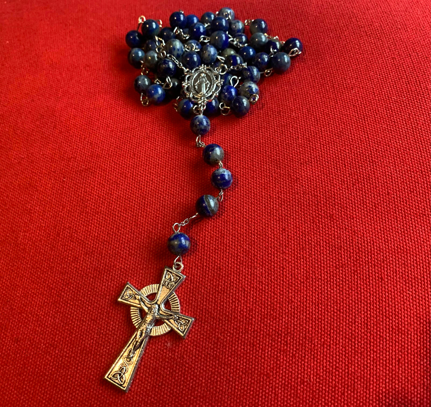 Handmade Lapis Lazuli Rosary With Celtic Crucifix