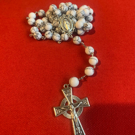 Handmade White Turquoise Stone Rosary With Celtic Crucifix