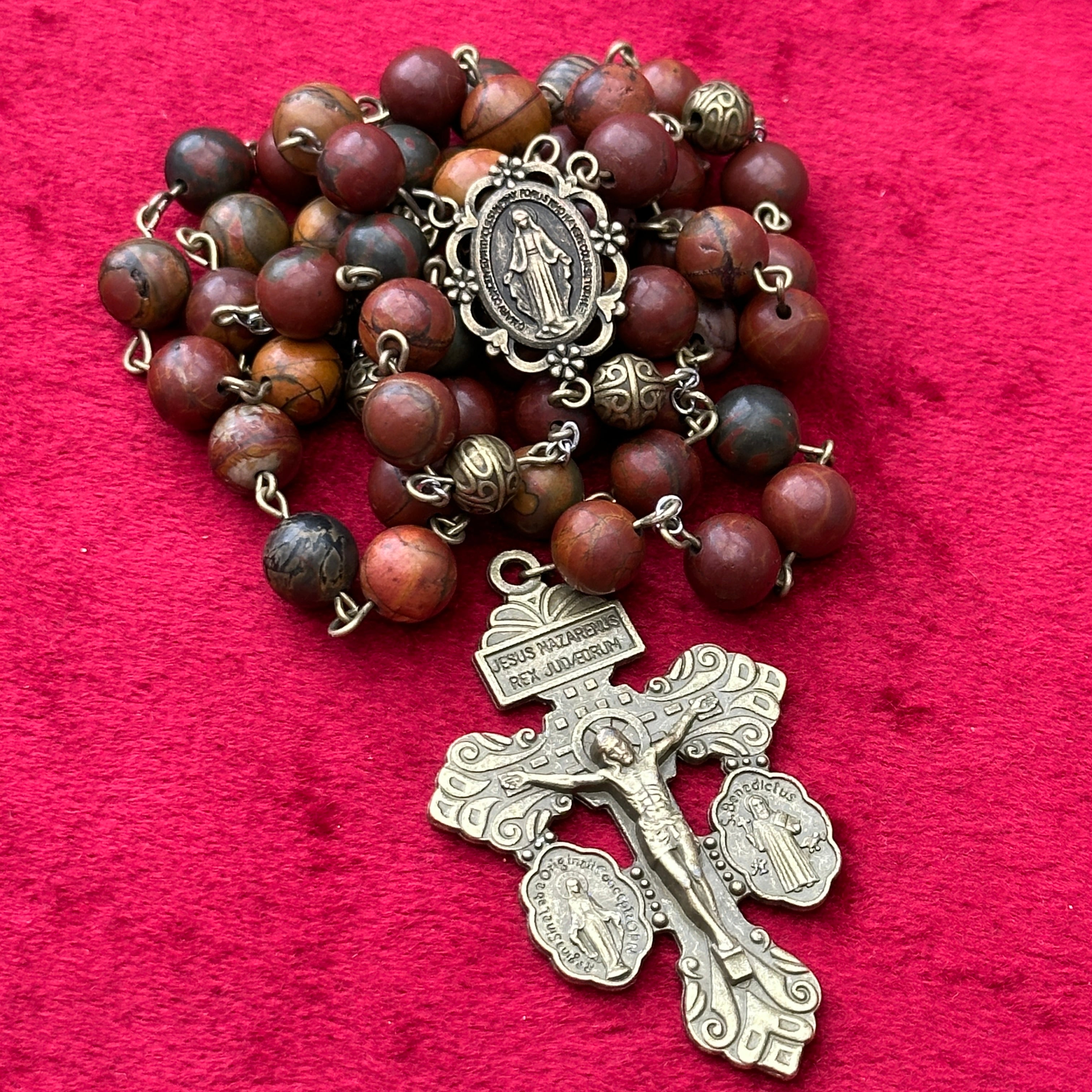 Catholic Rosary - Bronze Pardon top Crucifix, Blue Sea Sediment Jasper