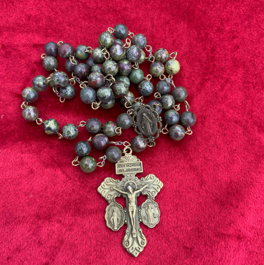 Handmade Green Fuchsite and Red Jasper Rosary